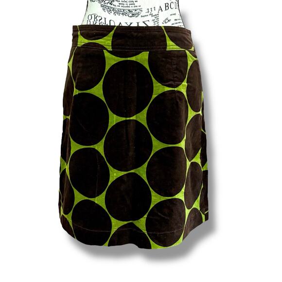 Boden Size 10R Green Brown Velvet Polka Dot Mini Skirt Pockets - Picture 1 of 6